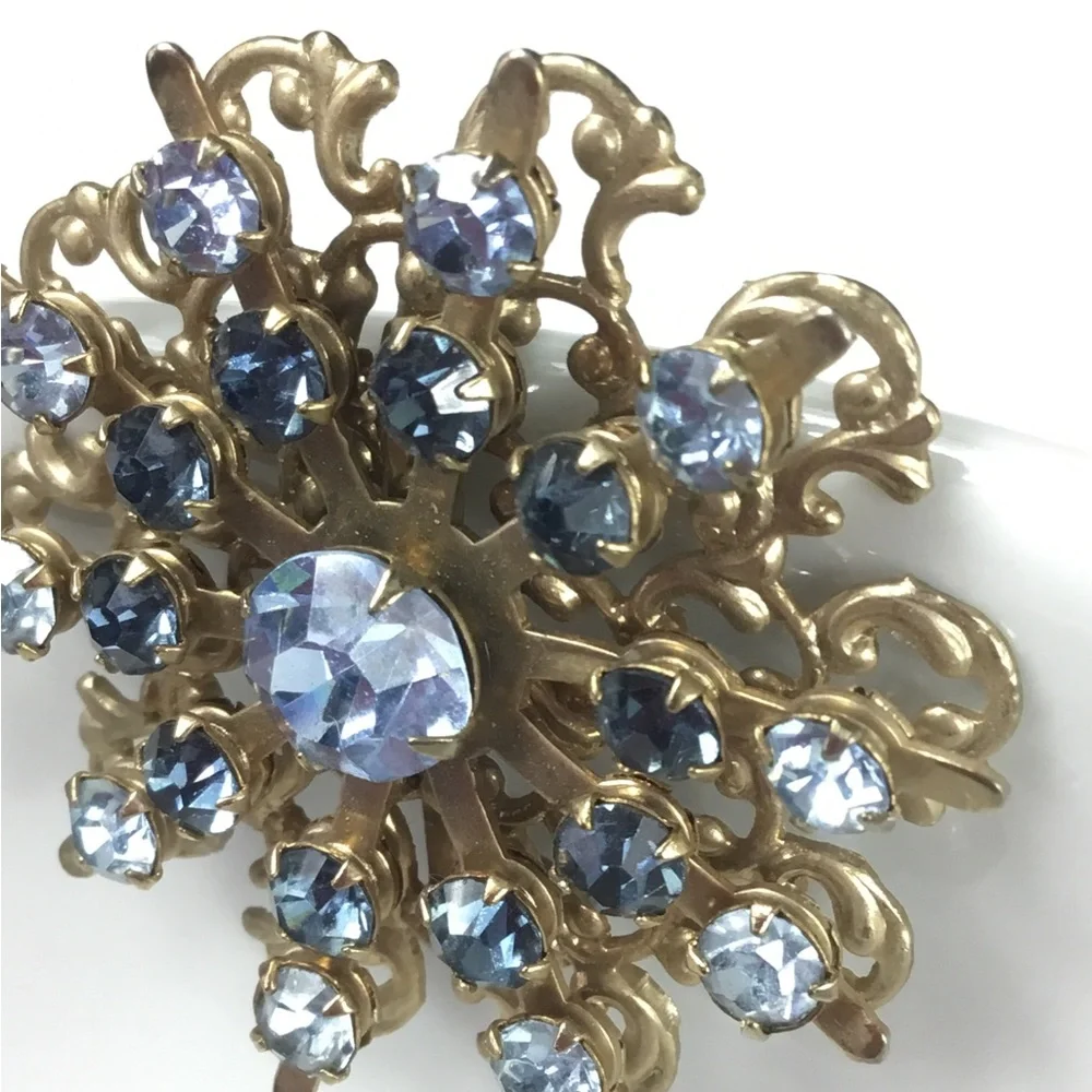 Gold-Tone Blue Crystal Floral Brooch - Women's Jewelry